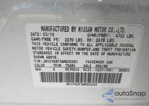 2010 Infiniti G37 Journey z USA, uszkodzony, nr VIN JN1CV6AP3AM202261